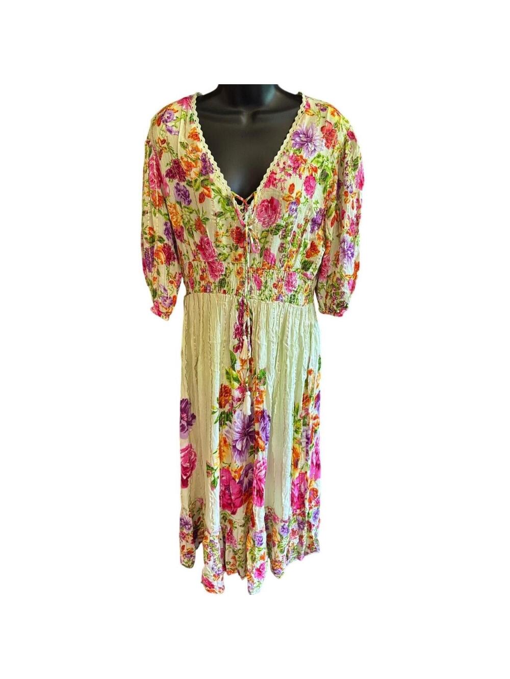 R48 NWT Anthropologie 1XL Me 2 Magic Maxi Dress Lime Green Floral Boho R0000048